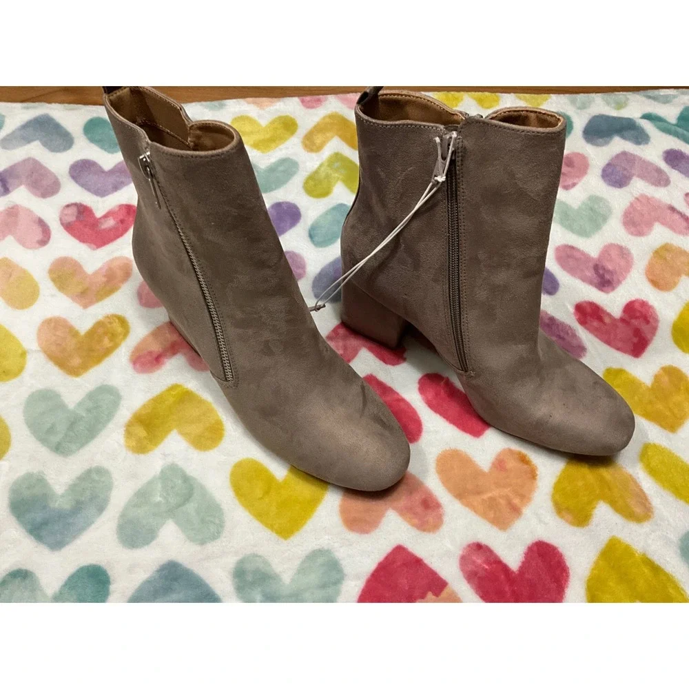 Report Womens‎ Ankle Boots Block Heel Booties Side Zipper Casual Taupe Shoes